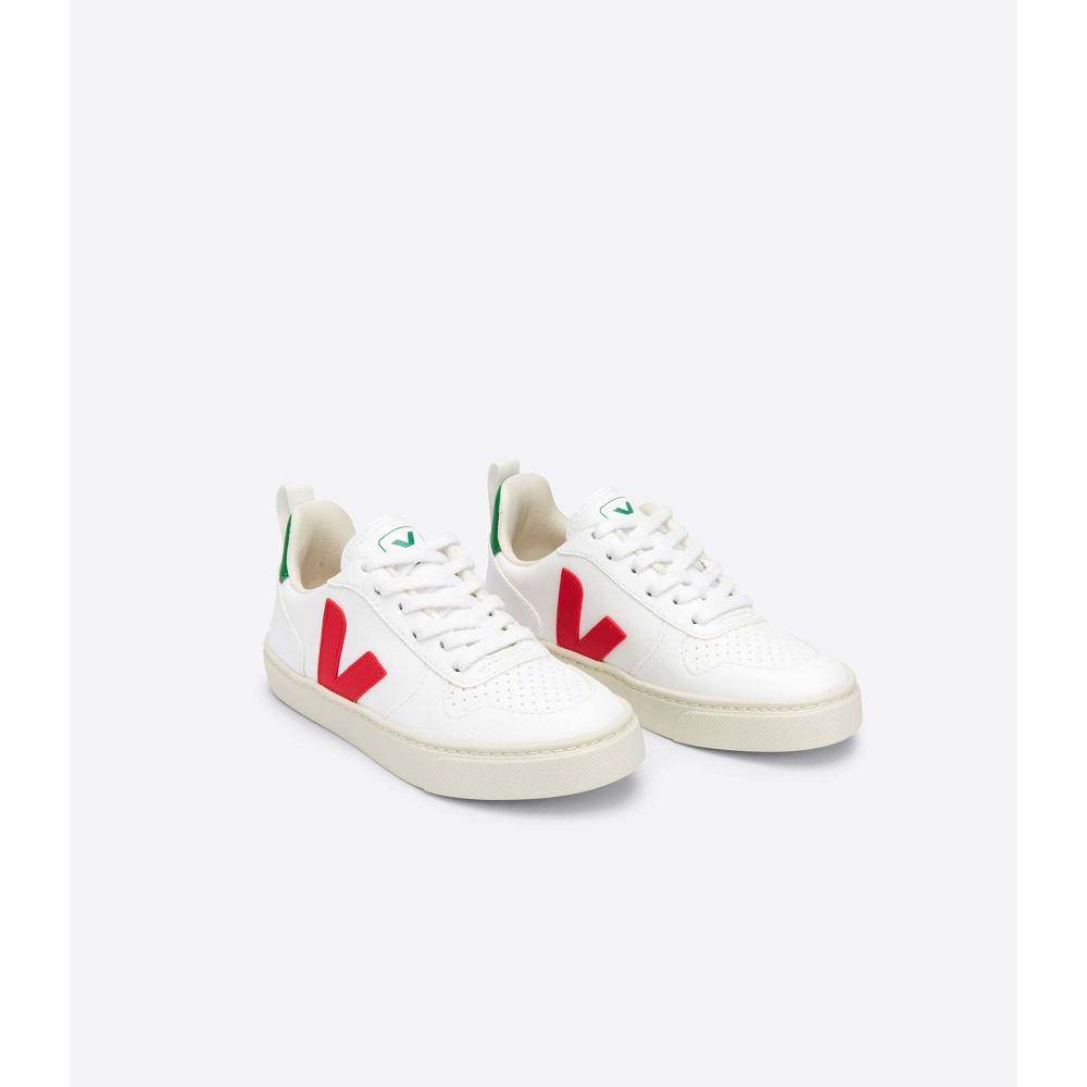 Kids' Veja V-10 LACES CWL Sneakers White/Green/Red | SG 865YXF